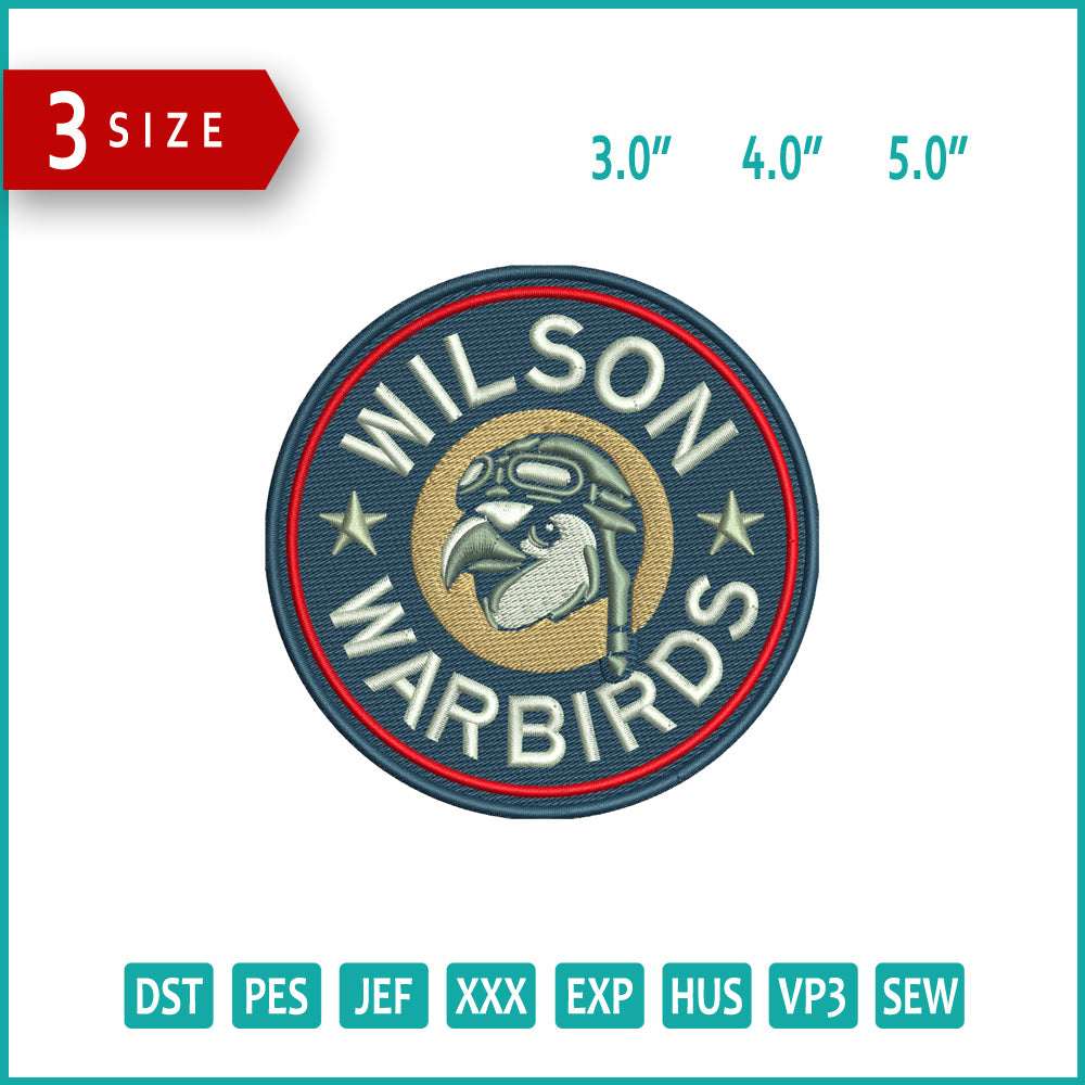Wilson Warbirds Logo Embroidery Design Files - 3 Size's