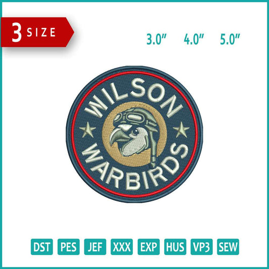 Wilson Warbirds Logo Embroidery Design Files - 3 Size's