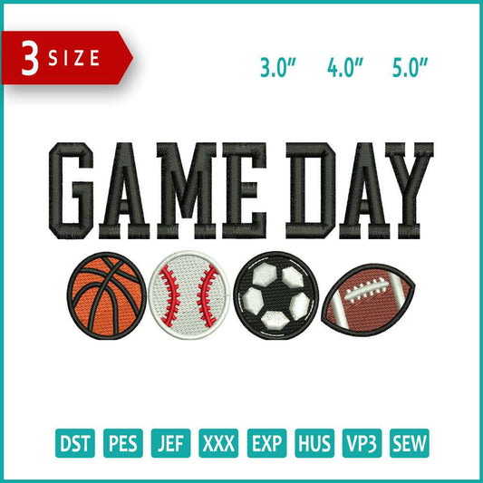Game Day Embroidery Design Files - 3 Size's