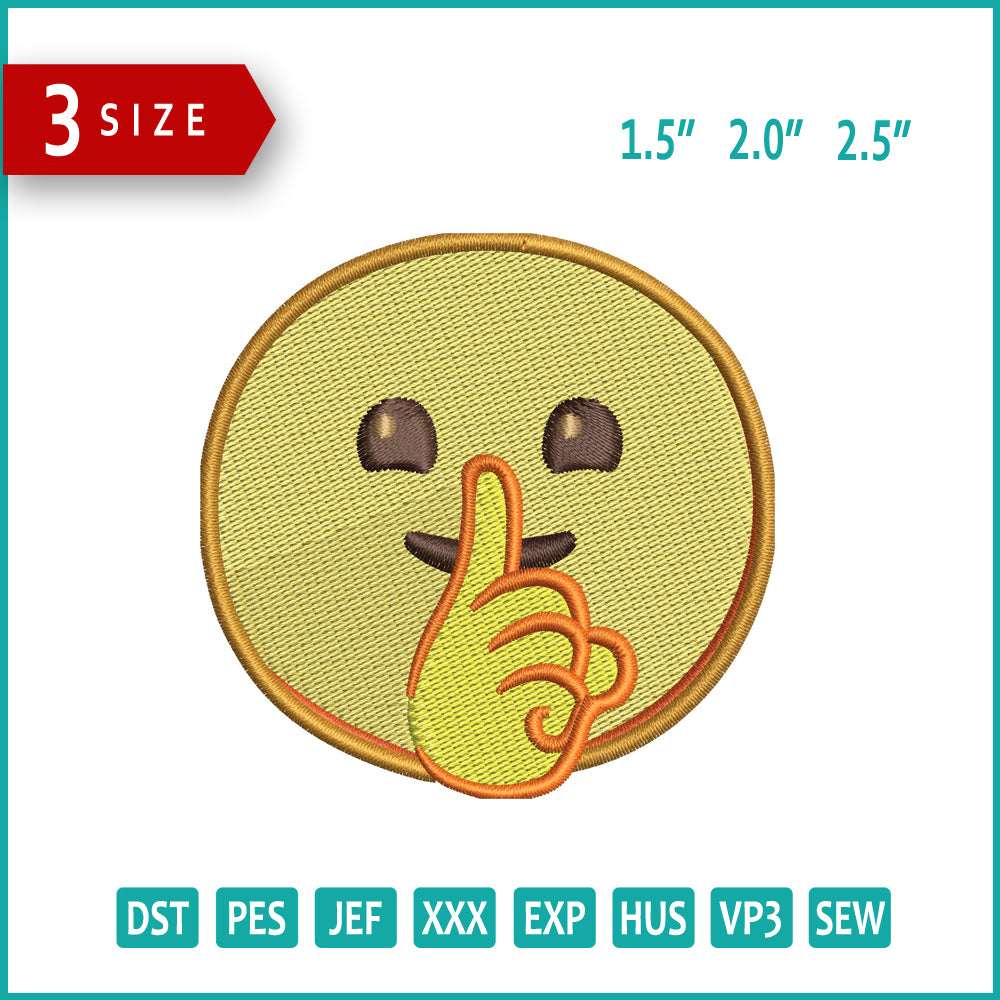 Shushing Face Emoji Embroidery Design Files - 3 Size's