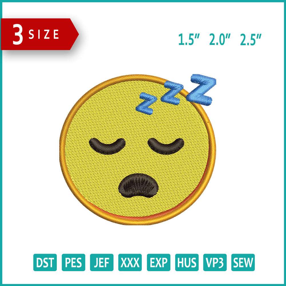 Sleeping Face Emoji Embroidery Design Files - 3 Size's