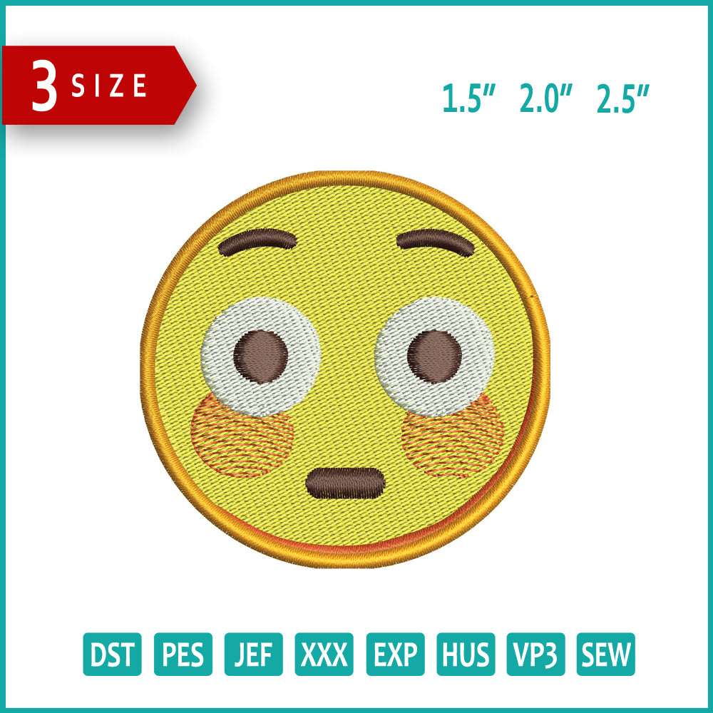 Flushed Face Emoji Embroidery Design Files - 3 Size's