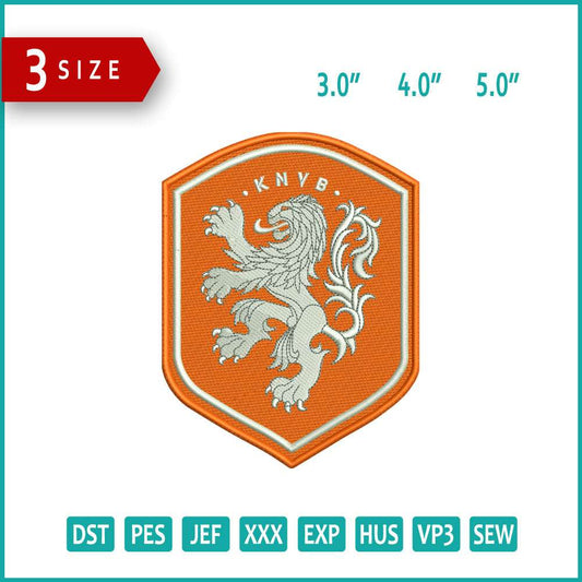 Netherlands National Football Logo Embroidery Design Files - 3 Size's