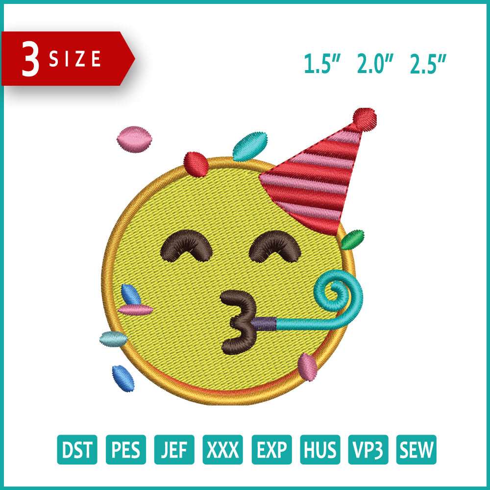 Partying Face Emoji Embroidery Design Files - 3 Size's