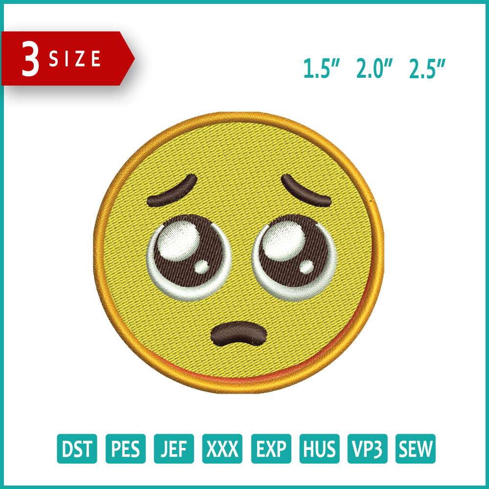 Pleading Face Emoji Embroidery Design Files - 3 Size's