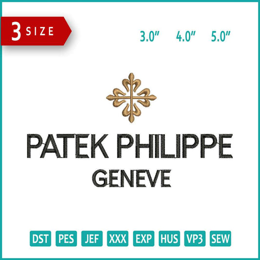 Patek Phillipe Geneve Logo Embroidery Design Files - 3 Size's
