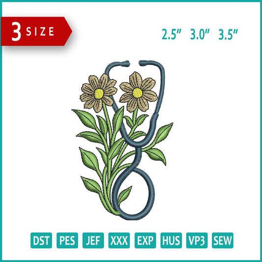 Doctor Flower Embroidery Design Files - 3 Size's