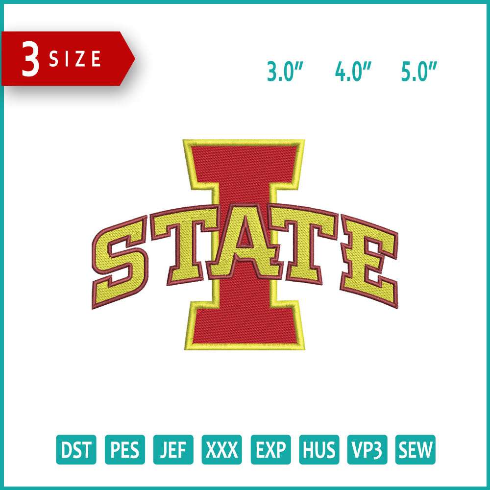 Iowa State Logo Embroidery Design Files - 3 Size's