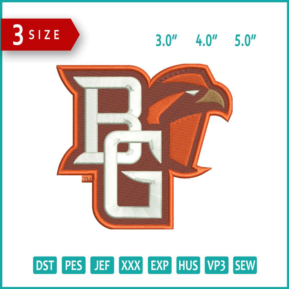 Bowling Green Falcon BG Logo Embroidery Design Files - 3 Size's