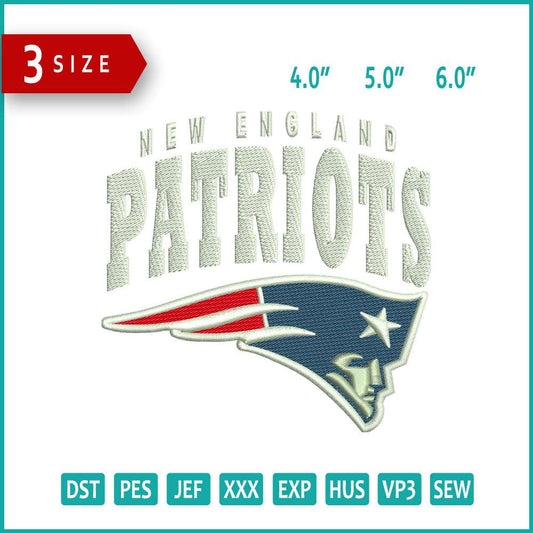 New England Patriots Logo Embroidery Design Files - 3 Size's