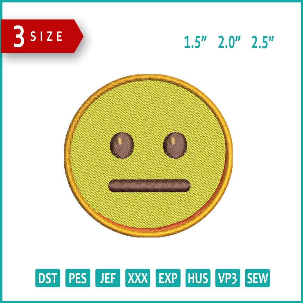 Neutral Face ruck Emoji Embroidery Design Files - 3 Size's