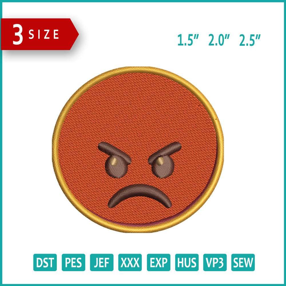 Pouting Face Emoji Embroidery Design Files - 3 Size's