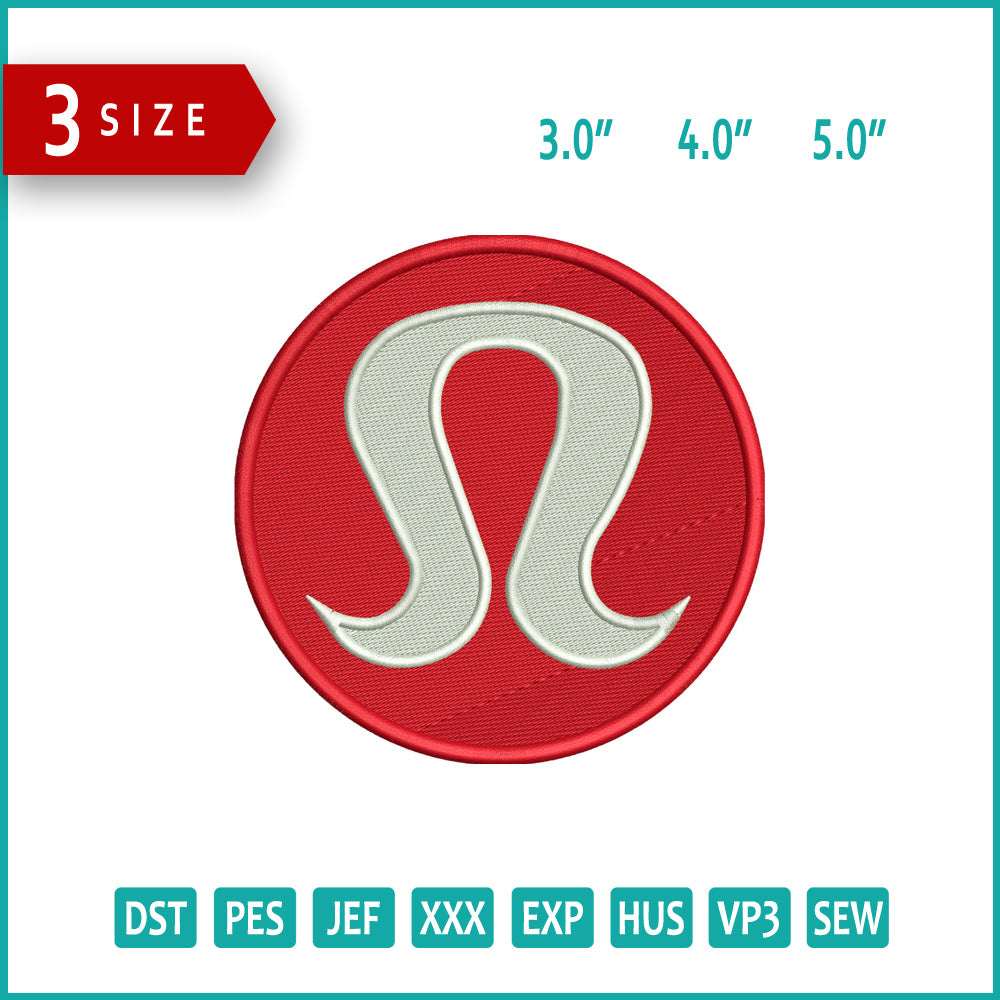 Lululemon Athletica v2 Logo Embroidery Design Files - 3 Size's
