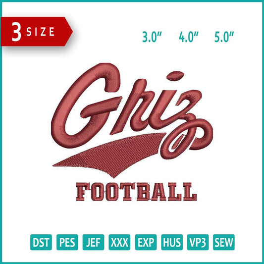 Montana Grizzlies Football Logo Embroidery Design Files - 3 Size's
