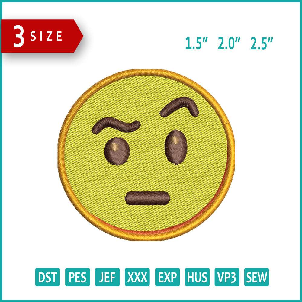Face with Raised Eyebrow Emoji Embroidery Design Files - 3 Size's