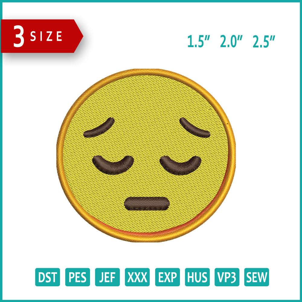 Pensive Face Emoji Embroidery Design Files - 3 Size's
