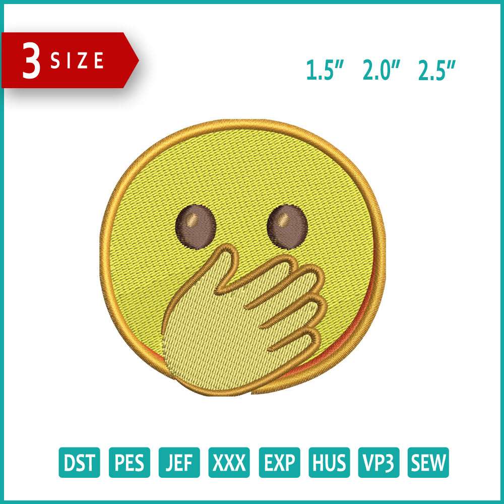 Face with Open Eye and Hand Over Mouth Emoji Embroidery Design Files - 3 Size's