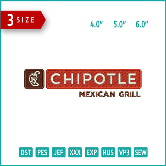 Chipotle Mexican Grill Logo v2 Embroidery Design Files - 3 Size's
