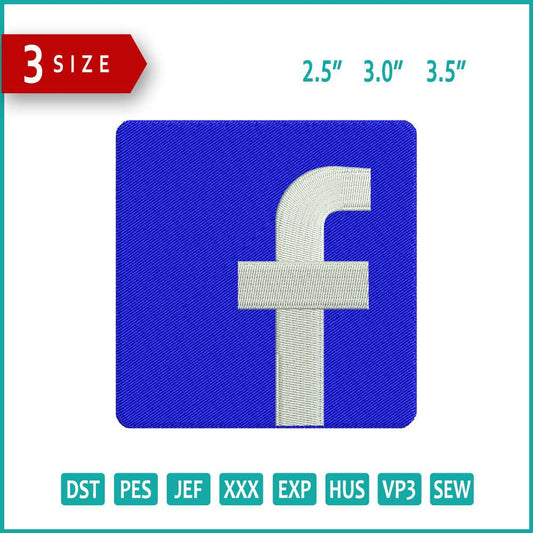FB Facebook Logo Embroidery Design Files - 3 Size's