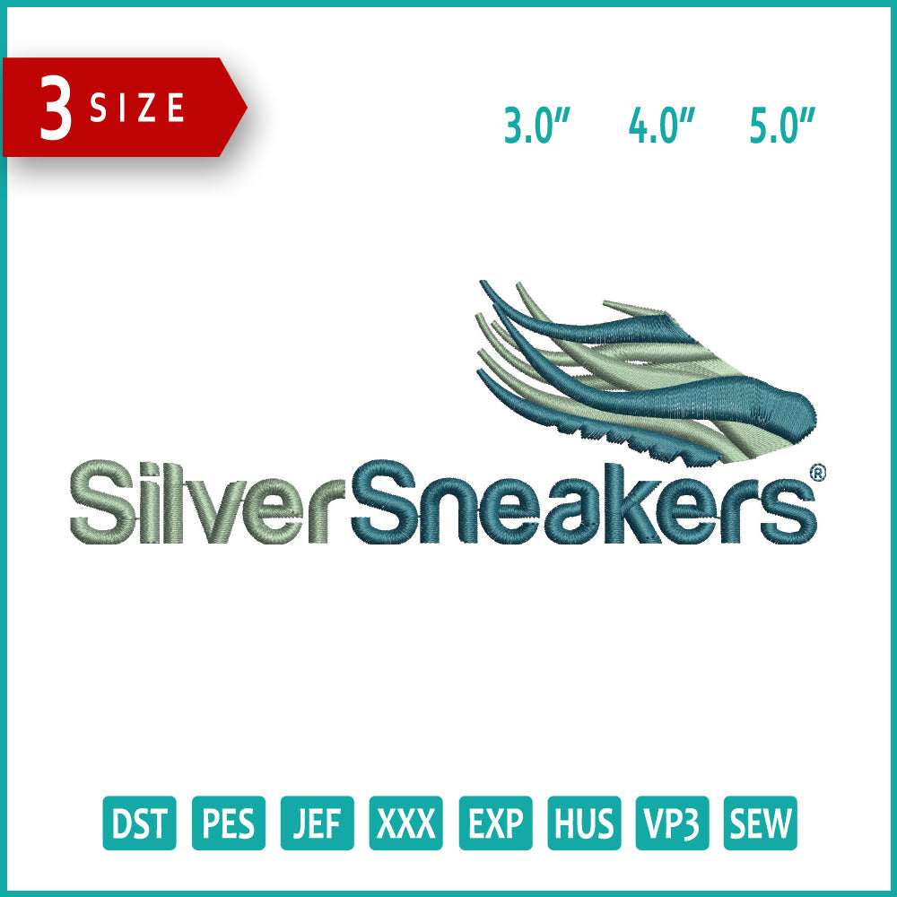Silver Sneakers Logo Embroidery Design Files - 3 Size's