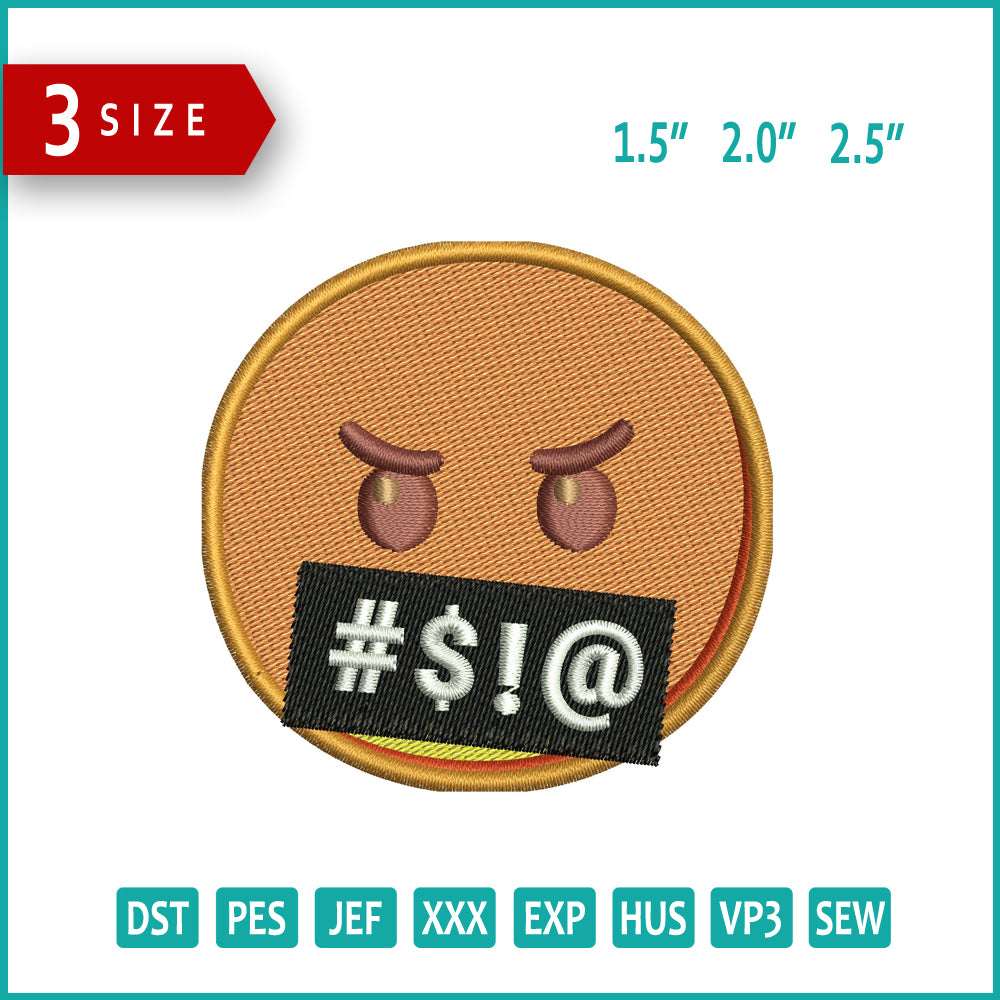 Face with Symbols on Mouth Emoji Embroidery Design Files - 3 Size's