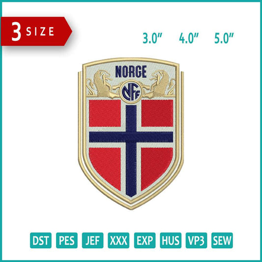 Norway National Football Logo Embroidery Design Files - 3 Size's
