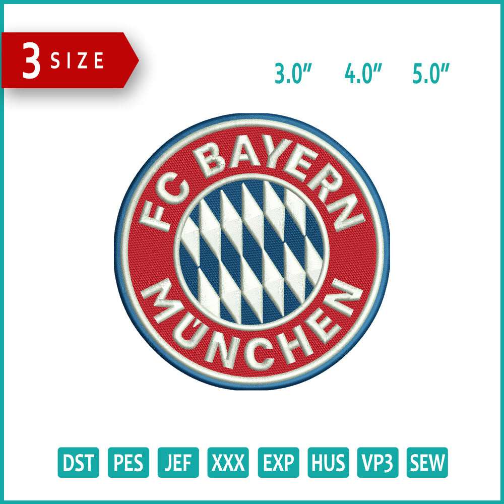FC Bayern Munich Football Logo Embroidery Design Files - 3 Size's