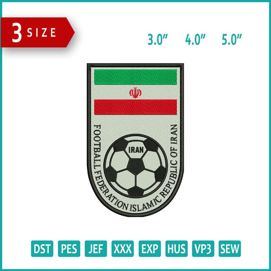 Iran National Football Team Logo Embroidery Design Files - 3 Size's