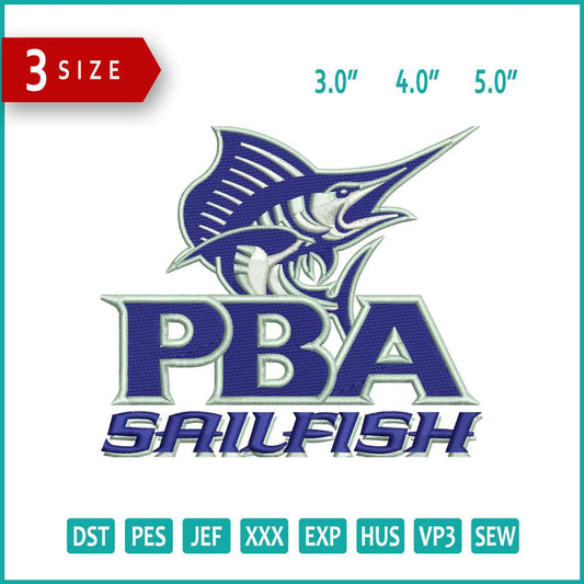 PBA Sailfish Logo Embroidery Design Files - 3 Size's