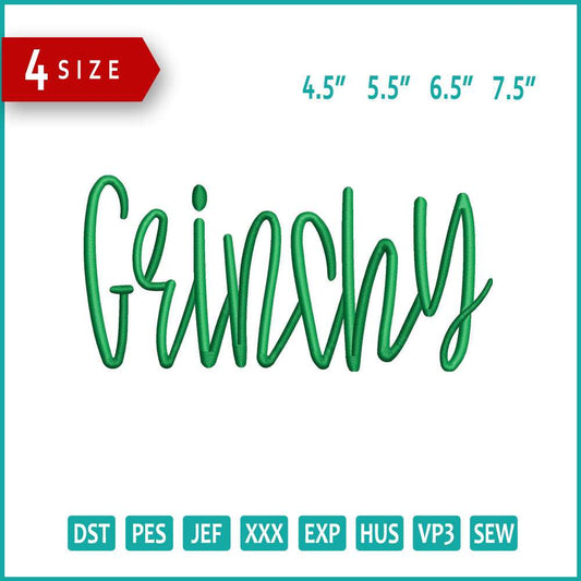Grinchy Embroidery Design Files - 4 Size's