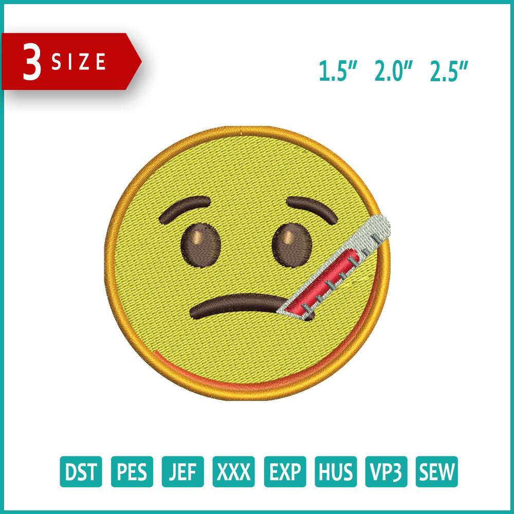 Face with Thermometer Emoji Embroidery Design Files - 3 Size's