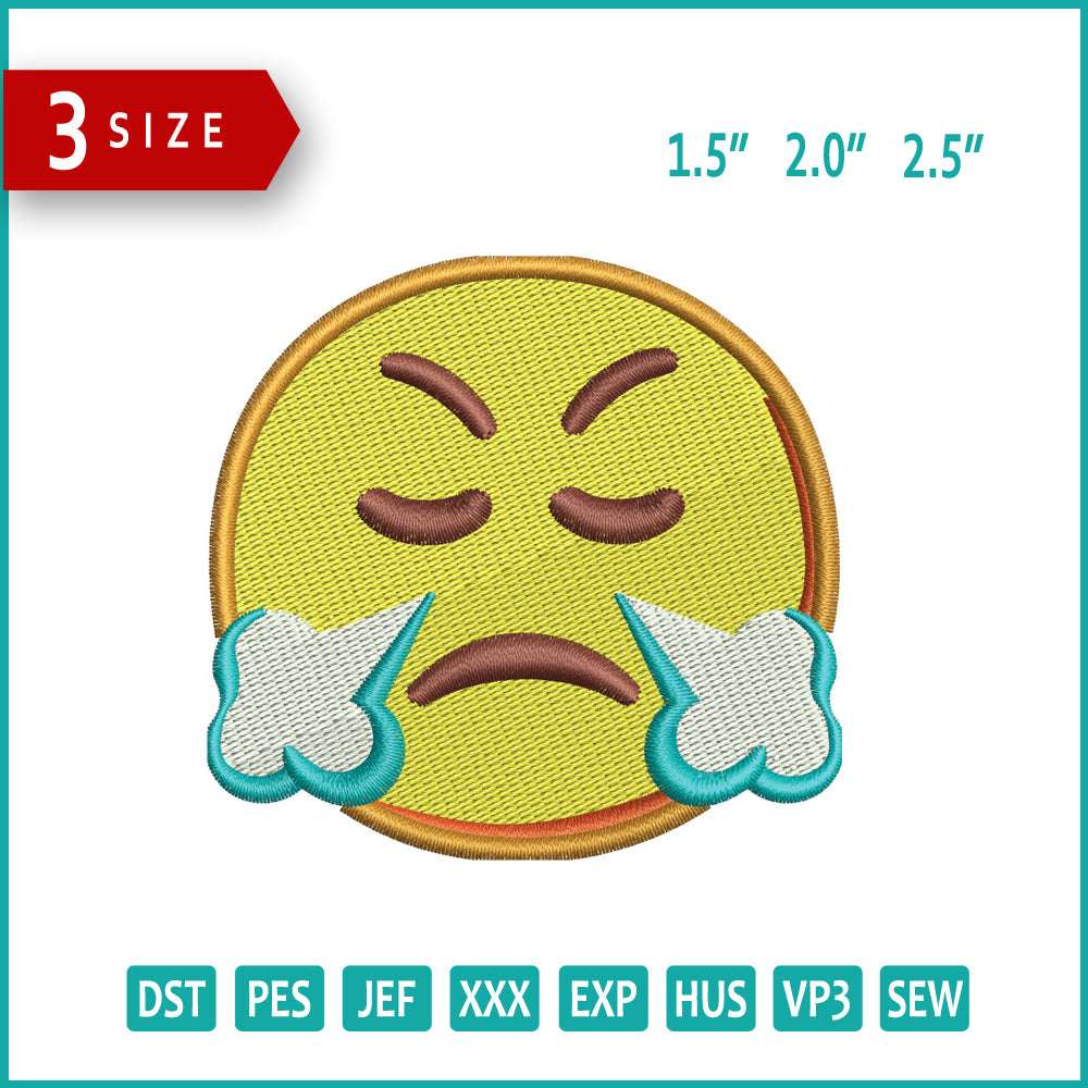 Face with Steam From Nose Emoji Embroidery Design Files - 3 Size's