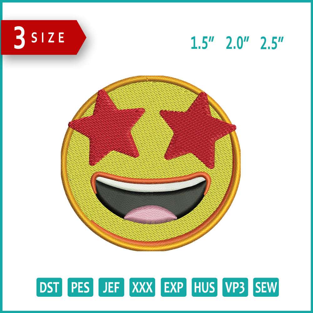 Star Struck Emoji Embroidery Design Files - 3 Size's