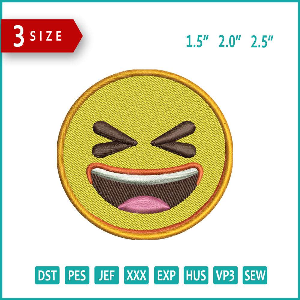 Grinning Squinting Face Embroidery Design Files - 3 Size's