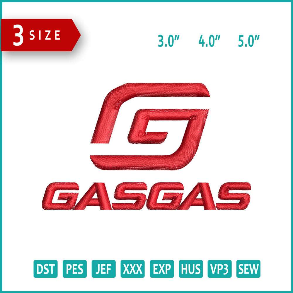 GasGas v2 Logo Embroidery Design Files - 3 Size's