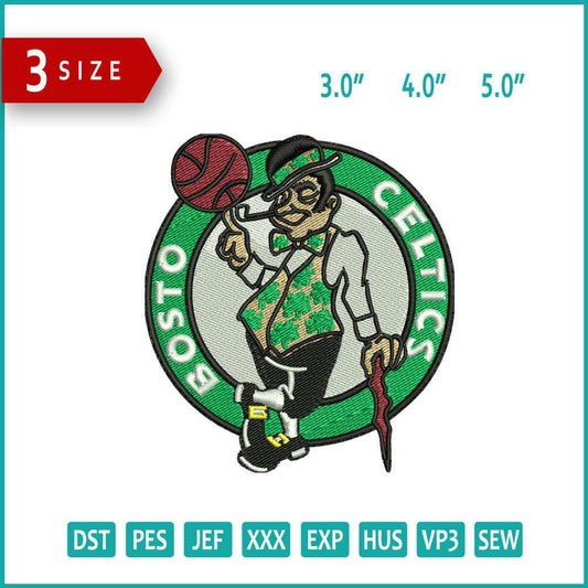 Boston Celtics Basketball Logo Embroidery Design Files - 3 Size's