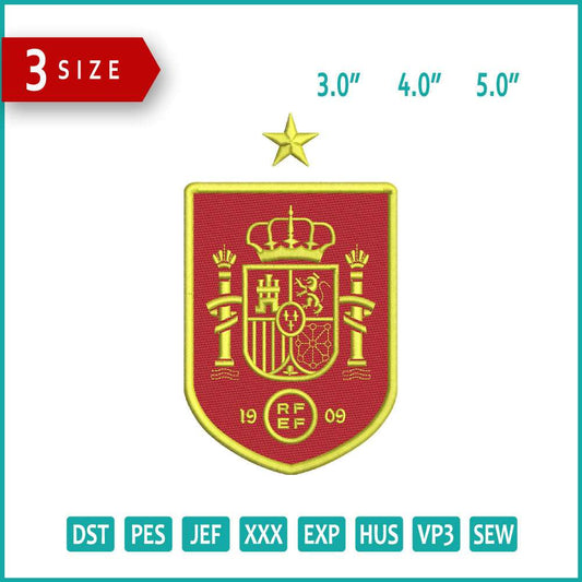 Spain National Football Logo Embroidery Design Files - 3 Size's