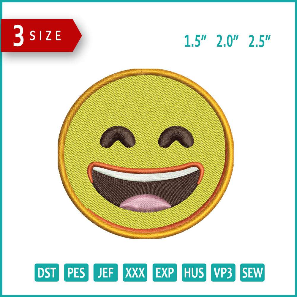 Grinning Face with Smiling Eyes Emoji Embroidery Design Files - 3 Size's