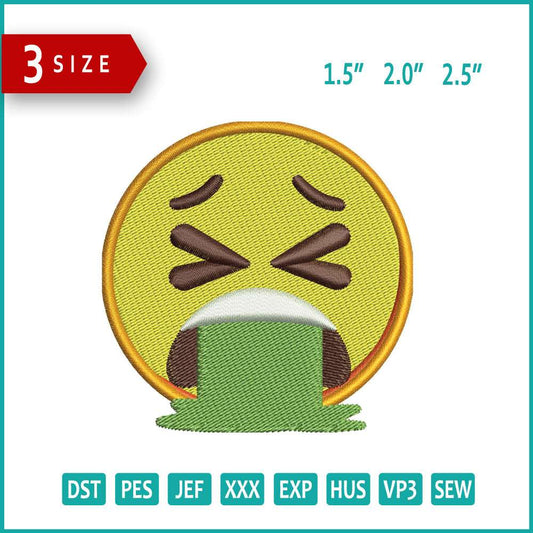 Face Vomiting Emoji Embroidery Design Files - 3 Size's