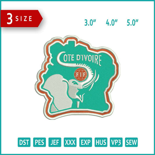 Ivory Coast National Football Logo Embroidery Design Files - 3 Size's