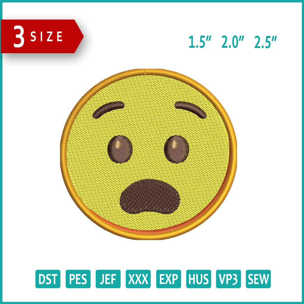 Fearful Face Emoji Embroidery Design Files - 3 Size's