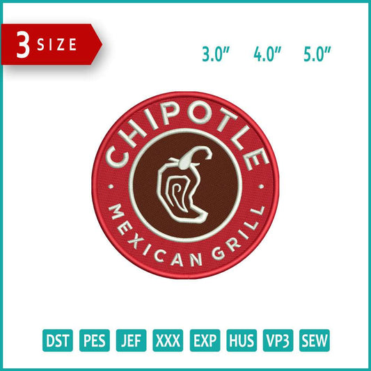 Chipotle Mexican Grill Logo Embroidery Design Files - 3 Size's
