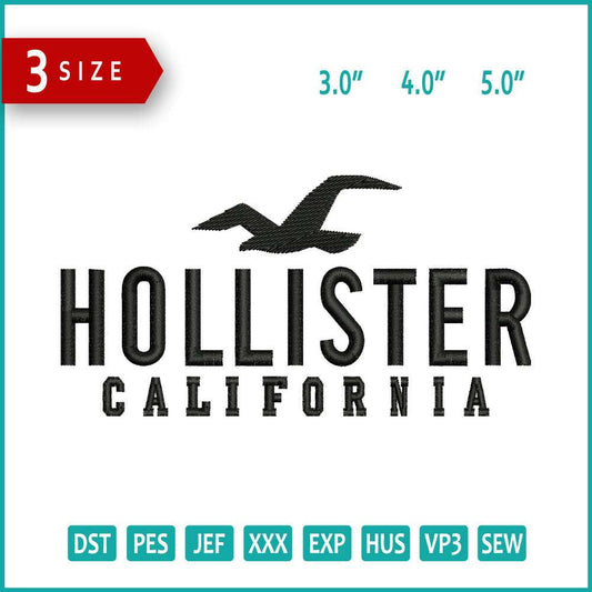 Hollister California Logo Embroidery Design Files - 3 Size's