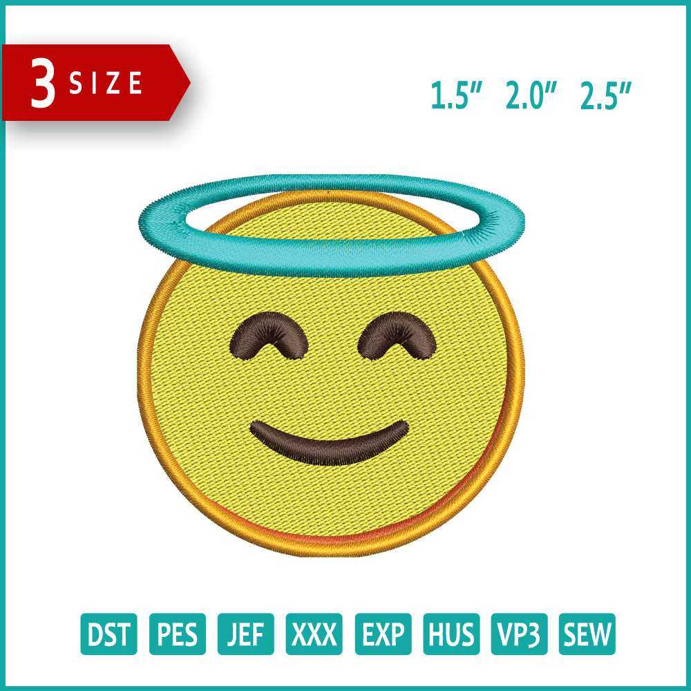 Smiling Face with Halo Emoji Embroidery Design Files - 3 Size's