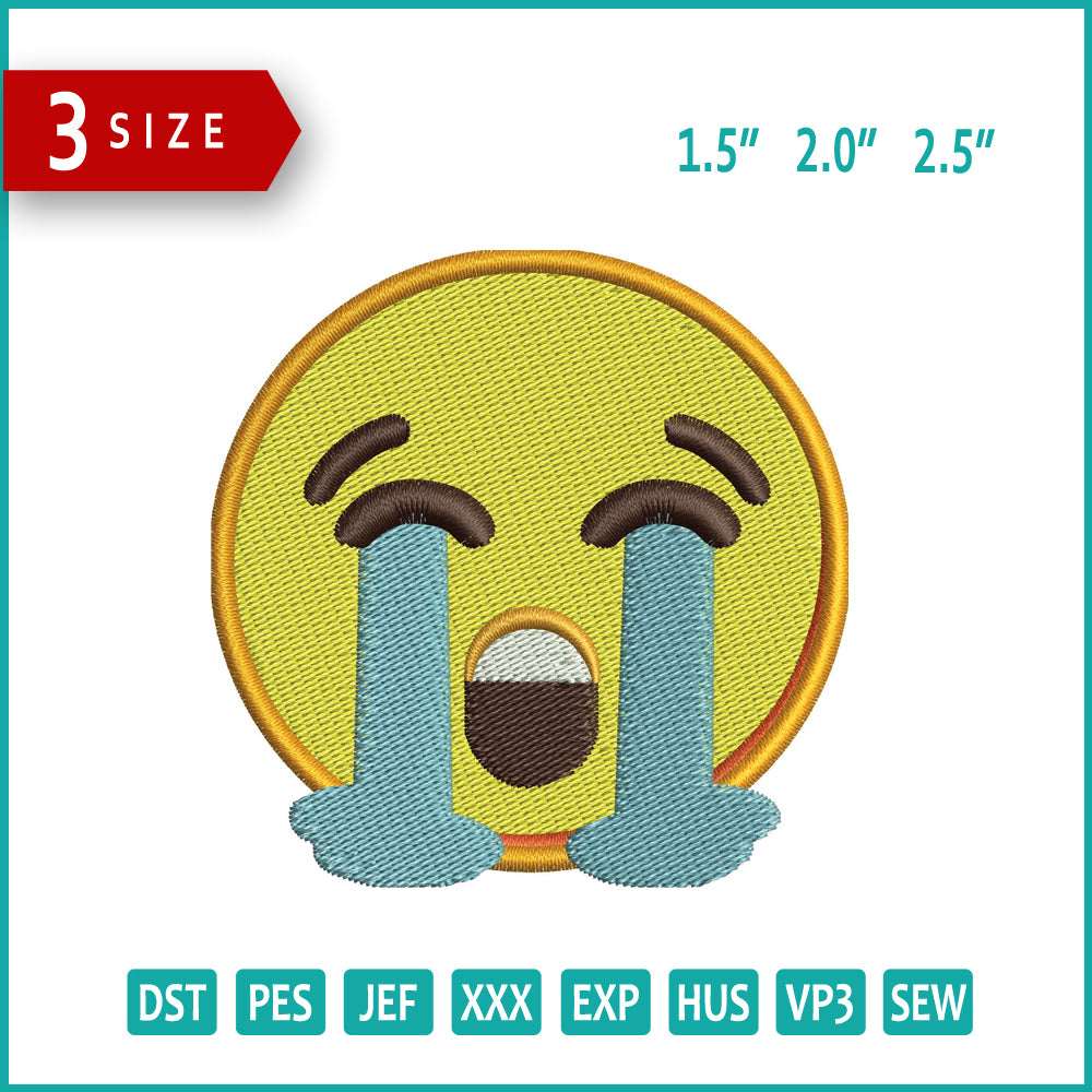 Loudly Crying Face Emoji Embroidery Design Files - 3 Size's