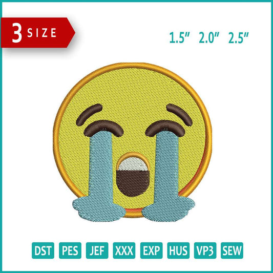 Loudly Crying Face Emoji Embroidery Design Files - 3 Size's