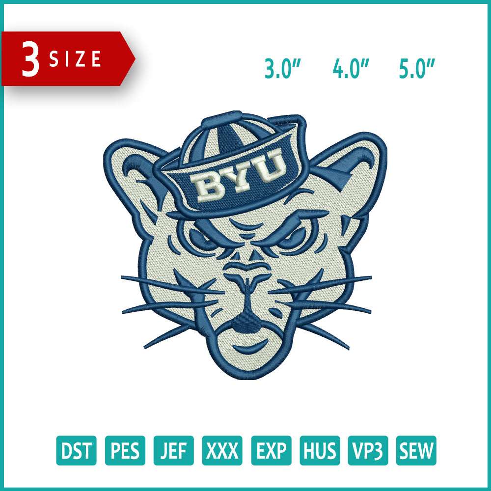 Byu Cougar Logo Embroidery Design Files - 3 Size's