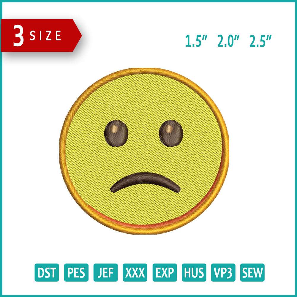 SlightlyFrowning Face Emoji Embroidery Design Files - 3 Size's