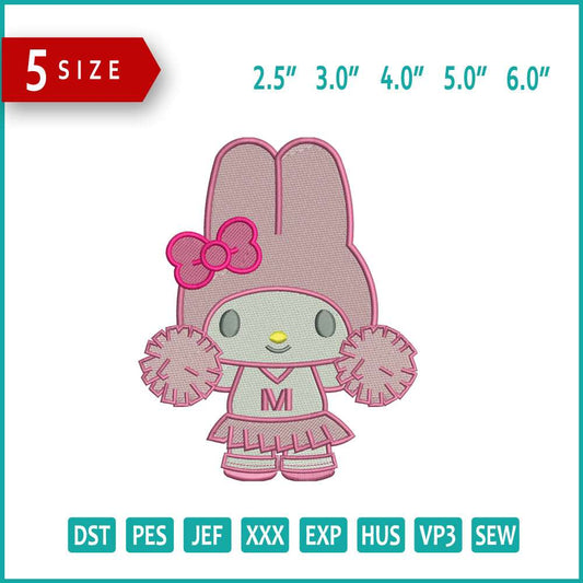 Hello Kitty Cheer Girl Embroidery Design Files - 5 Size's