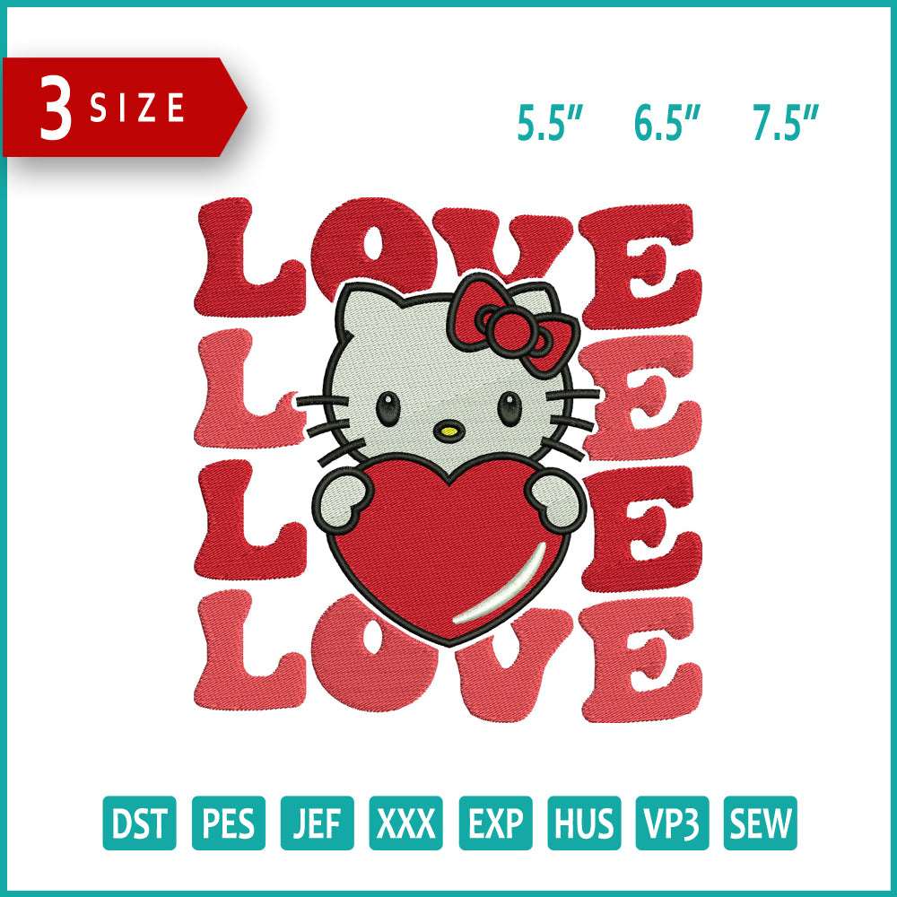 Love Hello Kitty Embroidery Design Files - 3 Size's